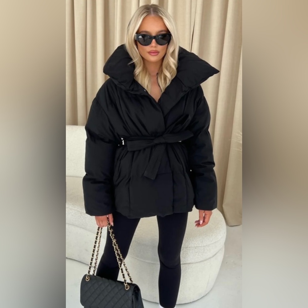 GLAMIFY ALASKA BLACK SHORT PADDED DUVET BUTTON UP COAT
